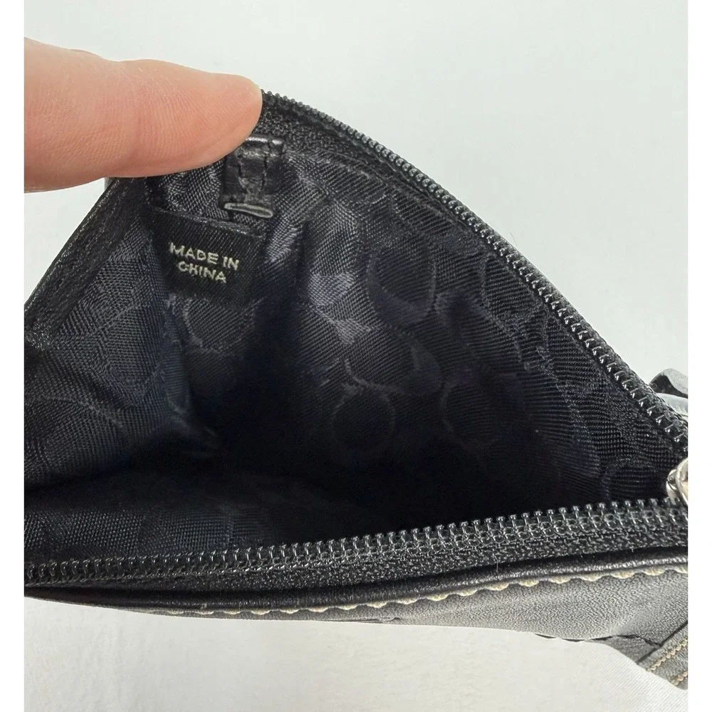 COACH Vintage Black Leather Mini Skinny ID Case Zip Wallet Card Holder Pouch
